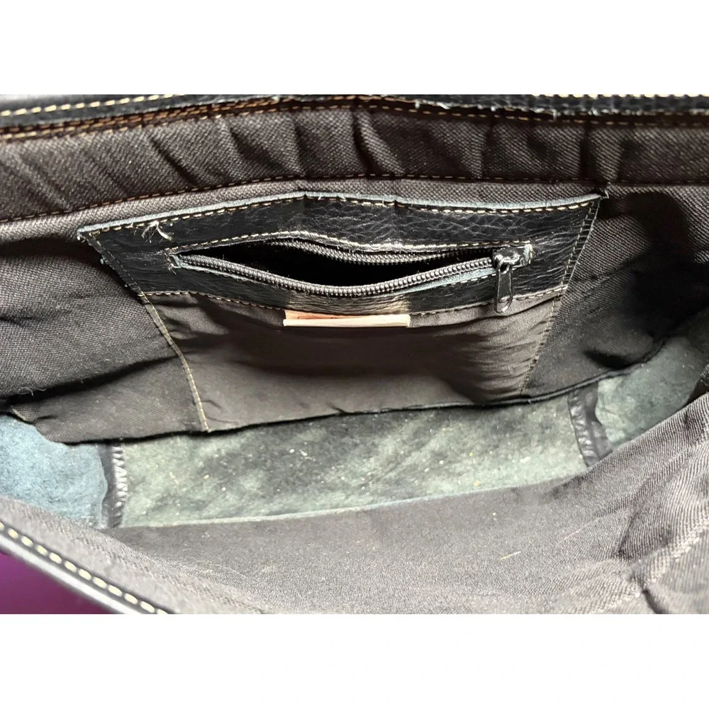 Vtg 90s Black Genuine Leather Messenger Bag Crossbody Satchel Laptop Bag DAMAGED